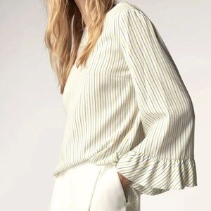 Massimo Dutti Low Back Striped Ruffled Long Sleeve - Size 2